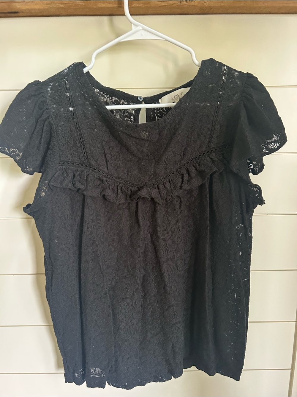 LOFT Black Lace Ruffle Sleeve Blouse